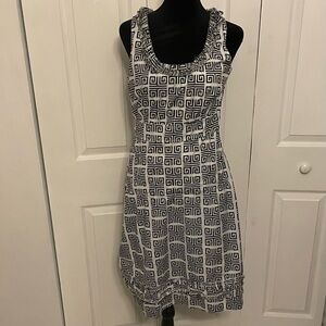 Tory Burch Black White Greek Key Motif Sleeveless Lined Midi Dress Women’s 8